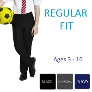 Boys Regular Fit School Trousers Black Charcoal Grey Navy Age 3-16 - Listers - Picture 1 of 6