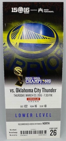 2015-16 Golden State Warriors MINT FULL SEASON TICKET Win #55 73 Win Season RARE Cover