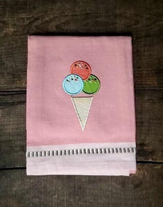 Toalla de cocina rosa cono de helado bordado 100 % algodón hágalo usted mismo - Imagen 1 de 3