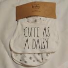 NEW Rae Dunn Baby Bib and Burp Cloth Snap Closure Bib “Cute as a Daisy”