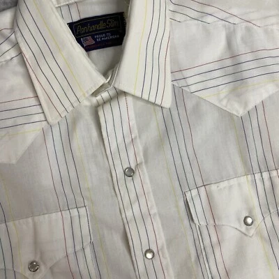 Винтажная тонкая мужская рубашка Panhandle с коротким рукавом в белую полоску с застежкой спереди 14,5 - Изображение 1 из 4