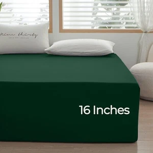Extra Deep Fitted Sheet 16”Deep Pocket Bed Sheets for Mattress Queen King Size - Picture 1 of 53