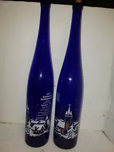 Jarrón botella de vino 2 1999 19" ART azul cobalto cuello largo ALEMANIA PIEROTH nieve - Imagen 1 de 10
