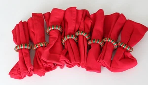 Festive Red Cloth Napkins with Red,Green, and Gold Napkin Rings set of 8 - Picture 1 of 6