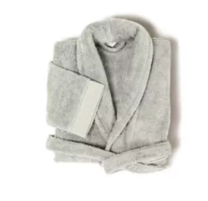 Neu mit Etikett Frette Eternity XL hellgrau Bademantel 100 % Baumwolle Gürtel Schalkragen - Bild 1 von 5