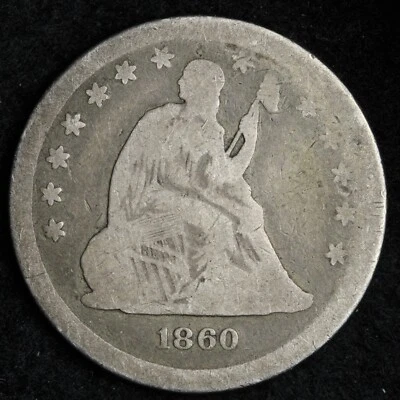 1860 Seated Liberty Silver Quarter CHOICE GOOD+ E314 WCM - Image 1 of 2