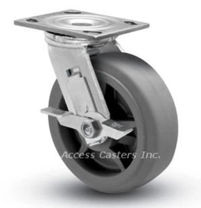 5SPRFSB 5" x 2" Swivel Plate Caster with Brake, TPR Flat Wheel, 375 lbs Capacity - Picture 1 of 2
