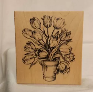 PSX Bucket of Tulips Pail Flower Pot Floral Wood Mounted Rubber Stamp K1695 - Picture 1 of 5