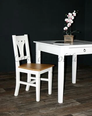 Massivholz Stuhl 2farbig Honig Antikweiß Shabby Chic Holz Küchen-stühle Eßzimmer - Bild 1 von 4