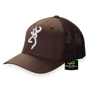 NEW BROWNING COLSTRIP MESH BACK FLEX FIT BALL CAP HAT BUCKMARK LOGO DARK BROWN - Picture 1 of 2