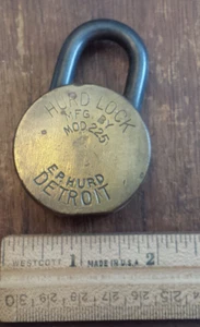 vintage E.P. Hurd Lock Mod 225 Detroit Round Brass Padlock - Locked, No Key - Picture 1 of 6