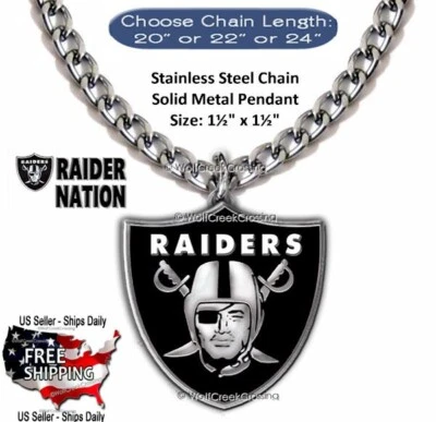 Ожерелье Large Raiders Nation цепочка из нержавеющей стали-ВЫБЕРИТЕ ДЛИНУ-НФЛ футбол' - Изображение 1 из 4