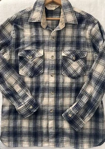 Vintage 80s Fieldmaster Men’s Shirt Wool Blend Large Blue Off White Outdoors - Picture 1 of 14
