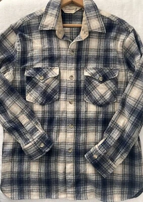 Vintage 80s Fieldmaster Men’s Shirt Wool Blend Large Blue Off White Outdoors - Image 1 of 4