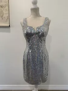 Adrianna Papell Abend Damen Silber Pailletten Mini Cocktailkleid Größe 10 - Bild 1 von 7