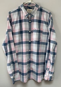 Holister Mens Epic Flex Stretch Shirt Button Pink Blue Plaid XXL - Picture 1 of 9