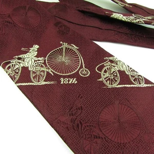 Gino Pompeii Silk Tie Handmade Italy Velocipede 1874 High Wheel Bicycle Red - Picture 1 of 9