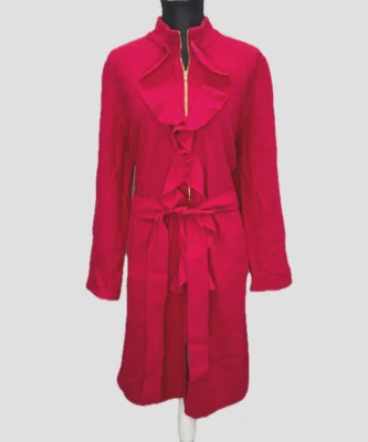 CHICO'S Ruffle-Trim Trench Coat  100%Wool Women's Sz.3 (XL) Renaissance Red NWT - Image 1 of 4