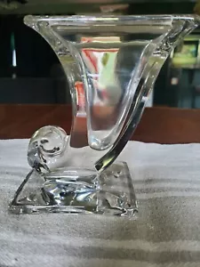 MCM Vintage 1940 New Martinsville Clear Glass Heavy Cornucopia Bookend Vase 6" - Picture 1 of 4