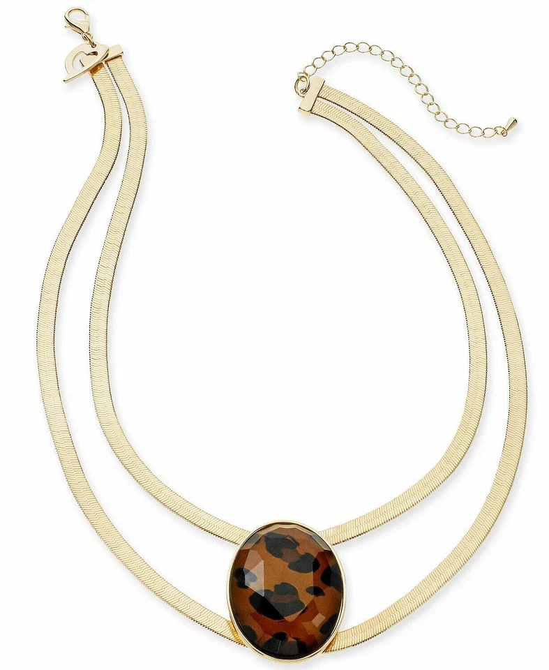 Collar Thalia Sodi Piedra Tono Dorado Doble Fila Espiga Distintivo 16" + 3"  Foto 1 de 1