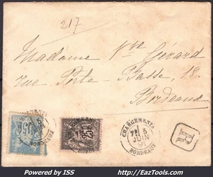 FRANCE LETTRE RECOMMANDÉE POUR BORDEAUX CAD CHARGEMENTS DU 05/06/1891 - Picture 1 of 2