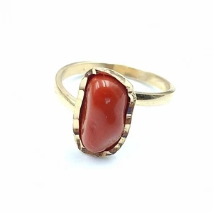 Anello stile ANTICO Vero Corallo di Sardegna Rosso Argento 925 Dorato Regolabile - Foto 1 di 5