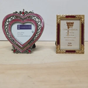 Mini Picture Frames 2.5x2.5 & 2x3  Connoisseur Heart Rectangle Rhinestones Gold - Picture 1 of 9