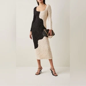 Abito midi Mara Hoffman The Amy Popcorn Bodycon bianco e nero taglia 3XL - Foto 1 di 14