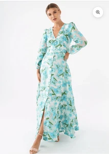 Abbey Glass Brooke Tropical Organza Button Down Puffärmel Formelles Maxikleid Gr. - Bild 1 von 13