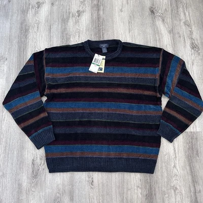 Suéter Dockers Chenille Rayas Cuello Redondo Para Hombres L Azul Marrón Preppy Nuevo Suave Foto 1 de 4