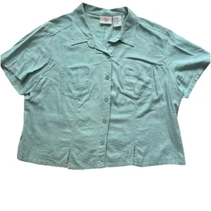 Vintage 90s Studio Ease Linen Cropped Green Button Up Top Shirt Womens 2X Summer - Bild 1 von 9