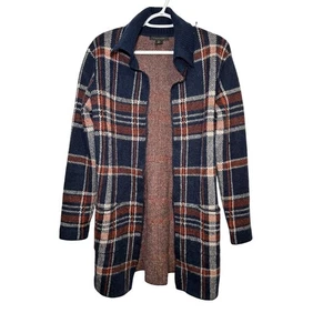 Tahari plaid wool blend long line open front cardigan womens small cozy academia - Picture 1 of 8