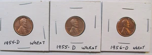 Lot 3 Wheat Pennies Consecutive Dates 1954 D -1955 D - 1956 D -Red Toned -Nice - Picture 1 of 13