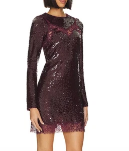 💕$695 SIMKHAI PAILLETTEN MAKO MERLOT PAILLETTEN SPITZE URLAUB PARTY MINIKLEID NEU GRÖSSE 0 - Bild 1 von 6