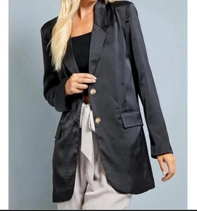 GLAM Black Satin Womens Blazer Size LARGE Lined NWOT - Picture 1 of 11