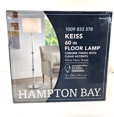 Hampton Bay Keiss 60 in. Chrome and Clear Acrylic Floor Lamp White Fabric Shade - Image 1 of 2