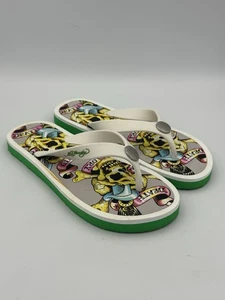 Ed Hardy Damen-Flip-Flops Sandalen Death Before Glory Totenkopf Tattoo Größe 7 - Bild 1 von 8