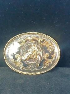 Pferd Gürtelschnalle groß Deko Reiten Cowgirl Western gold & versilbert  - Bild 1 von 11