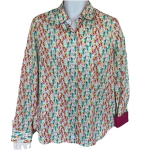 Camicia donna Robert Graham cocktail bevande manica lunga XL rosa polsini festa - Foto 1 di 14