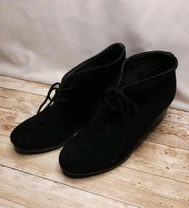 Crocs Boots Womens  Ankle Bootie Black Lace Up Wedge Heels Round Toe Size 6.5 - Picture 1 of 9