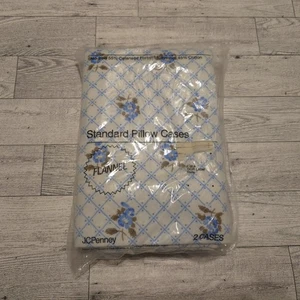 JCPenny Set of Two (2) Standard Pillow Cases FLANNEL Blue Floral NEW - Picture 1 of 7