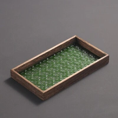 Retro Embossed Glass Tray Square/Rectangular Wooden Serving Fruit Tea Coffee Cup - Image 1 of 4