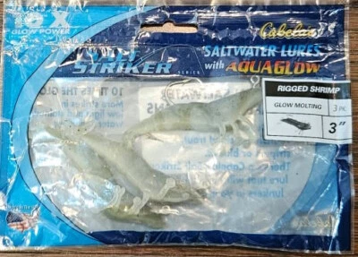 Cabelas Salt Striker 3" Aparejado Brillo Moldeo Camarones Agua Salada Señuelos Paquete de 3 - Nuevos Foto 1 de 4