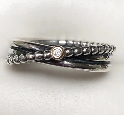 Auténtico Anillo PANDORA SS & 14K Oro DIAMANTE GENUINO Estrella Ascendente 7 (54) ¡con CAJA!! Foto 1 de 4