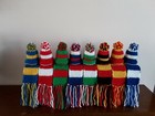 HAND KNITTED 12" STRIPE SCARF/HAT / BOTTLE TOPPER FOR DOLL /BEAR FLAG COLOURS.