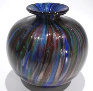 HAND BLOWN GLASS ART BOWL, GOLD SPARKLES, END OF DAY, DIRWOOD, n3995 - Picture 1 of 7
