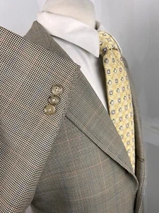 SOUTHWICK Bespoke Mens Gold Houndstooth Stitch Lapel Wool Sport Coat Blazer 42 L - Picture 1 of 11