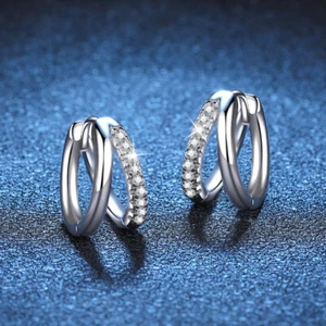 0.15ct Moissanite Hoop Huggie Earrings for Women 925 Sterling Silver Pass Tester - Bild 1 von 7