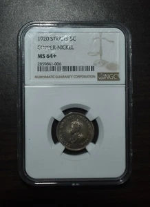 1920 Straits Settlements 5 Cents MS 64+ - Picture 1 of 2