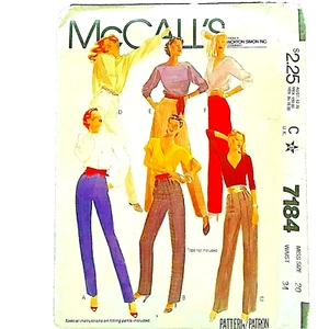 McCalls 7184 anni 80 taglia 20 vita 34 NON TAGLIATO manca solo pantaloni - cerniera 3 larghezze gambe - Foto 1 di 2